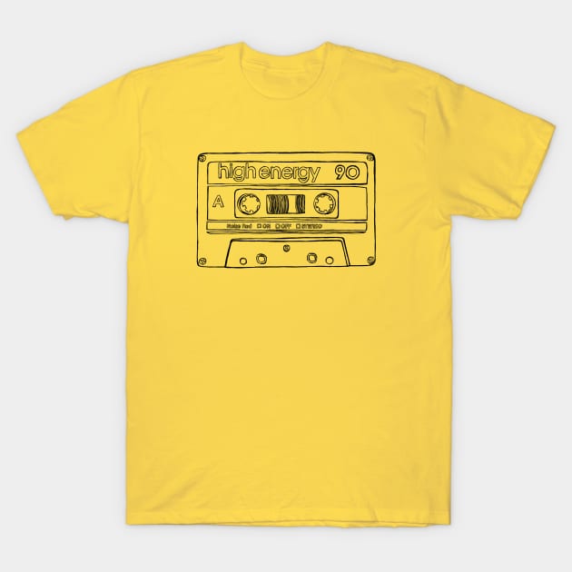 Cassette Tape, High Energy 90 Tape T-Shirt by badlydrawnbabe